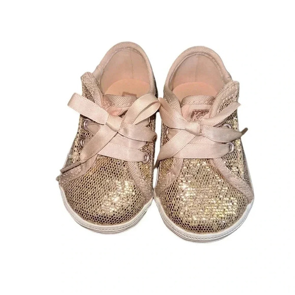Keds Pink Glitter Ribbon Lace Velcro Sneakers Size 2 - Picture 2 of 7